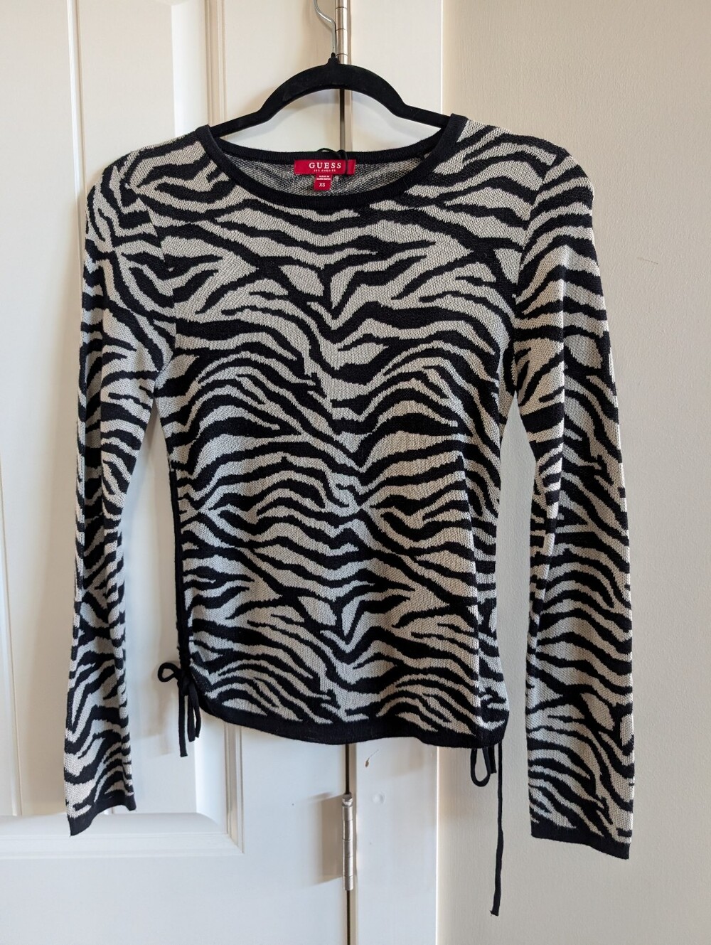 GUESS Black and Cream Zebra-Print Long Sleeve Top